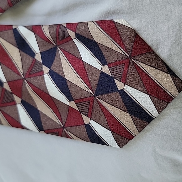 Prince Bellini Italian Styled Abstract Tie, Brown, Beige, Navy Blue, Burg, White - Picture 2 of 6